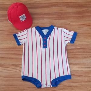 24 Mos. Baseball Red, White, Blue Onesie With Red Cap